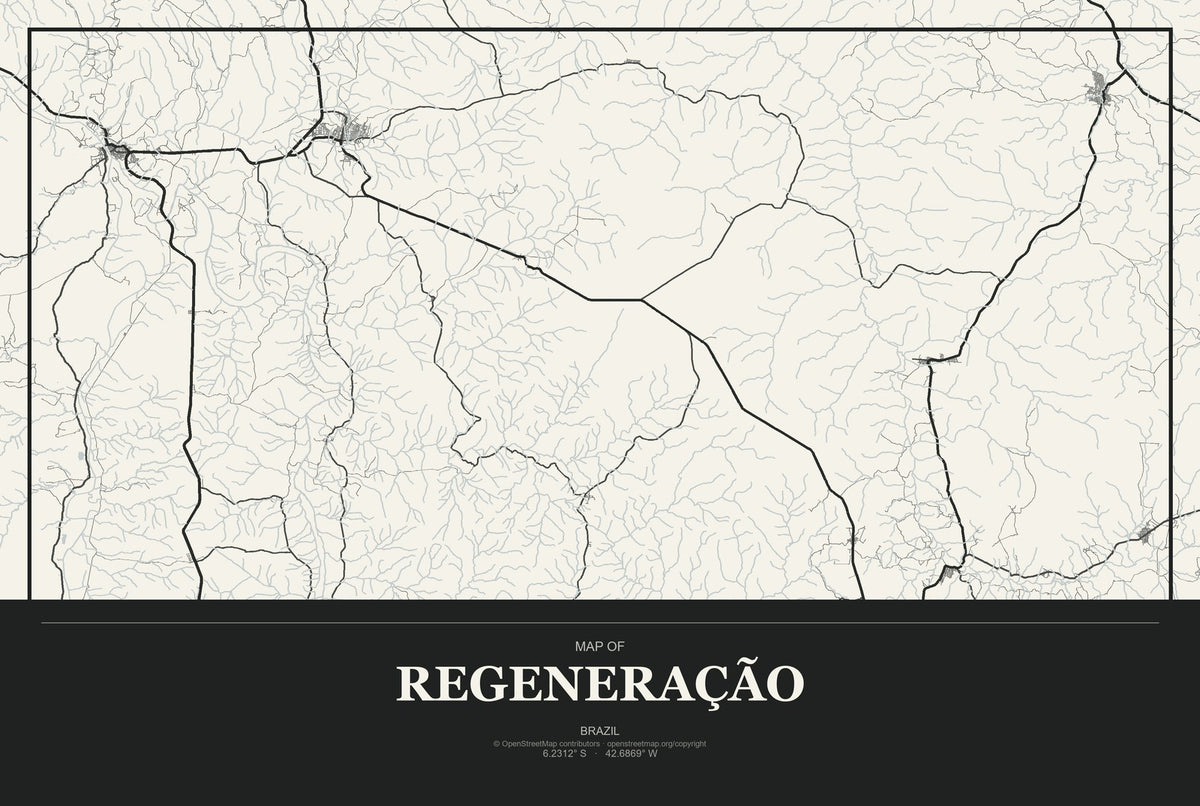 Regeneração, Brazil City Map Aluminum Sign in Museum Plaque style