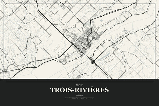 Trois-Rivières, Canada City Map Aluminum Sign in Museum Plaque style