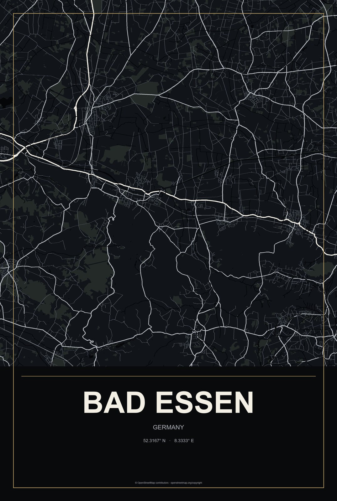 Bad Essen, Germany City Map Aluminum Sign in Metropolitan Noir style