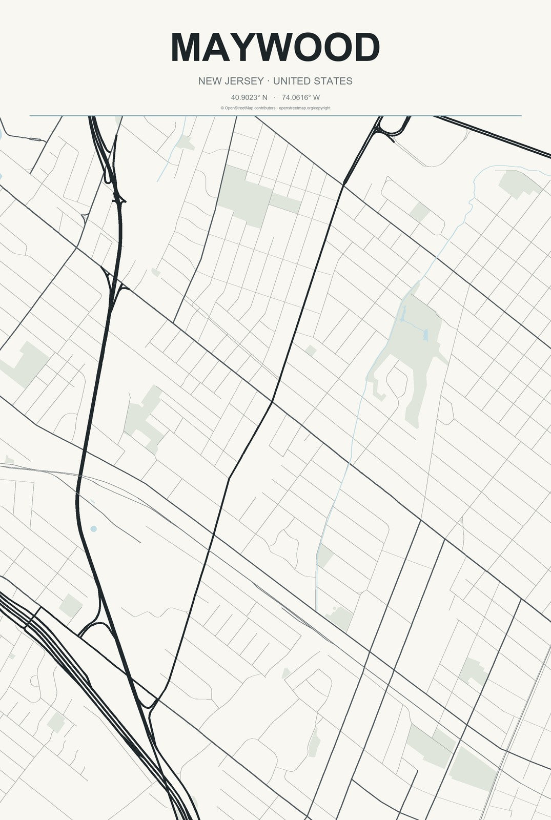 Maywood, New Jersey City Map Aluminum Sign in Headline Atlas style