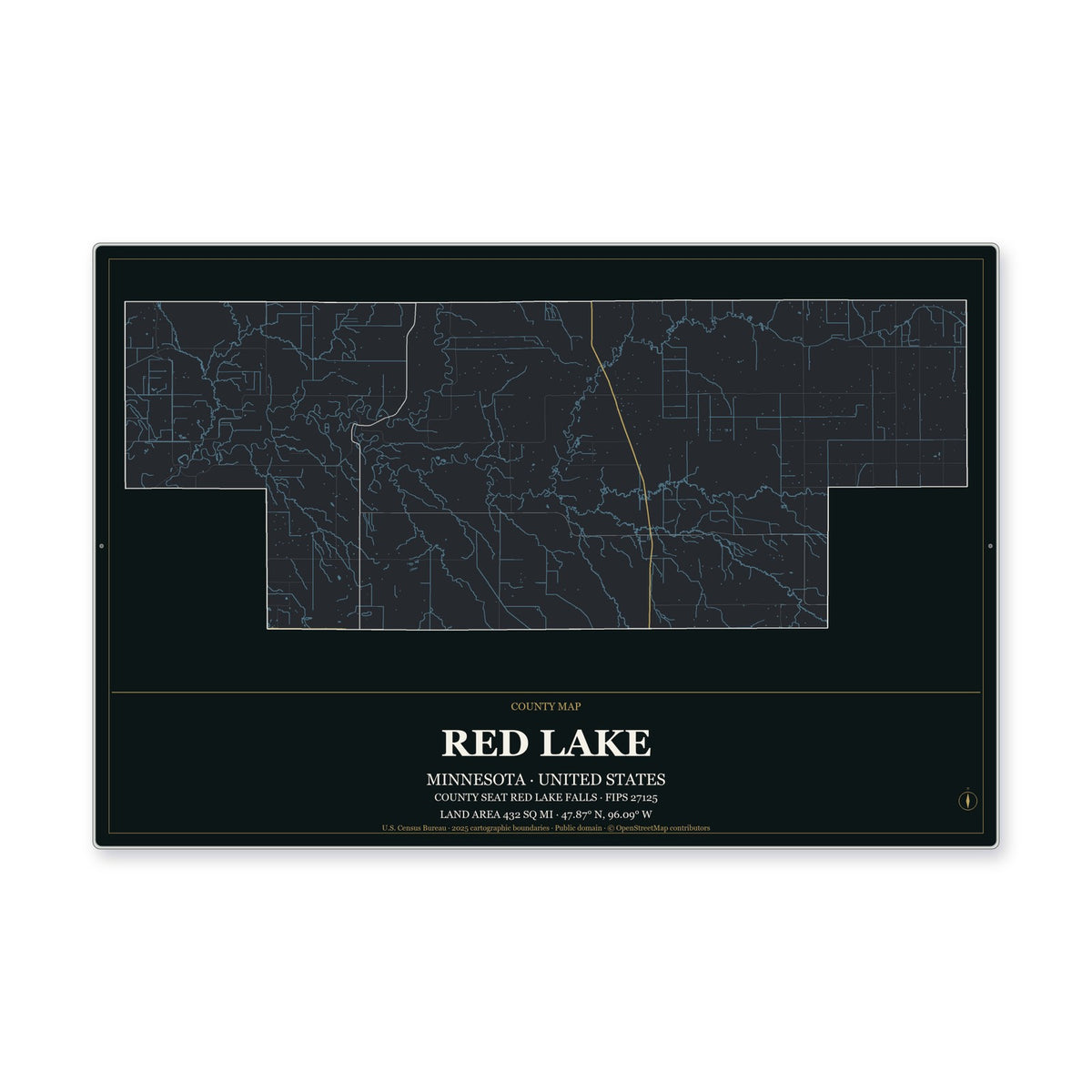 Red Lake County, Minnesota Map Aluminum Sign in Metropolitan Noir style