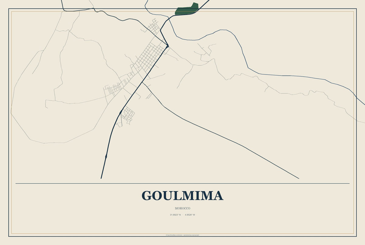 Goulmima, Morocco City Map Aluminum Sign in Coastal Cutout style