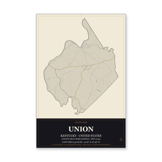 Union County, Kentucky Map Aluminum Sign in Museum Plaque style