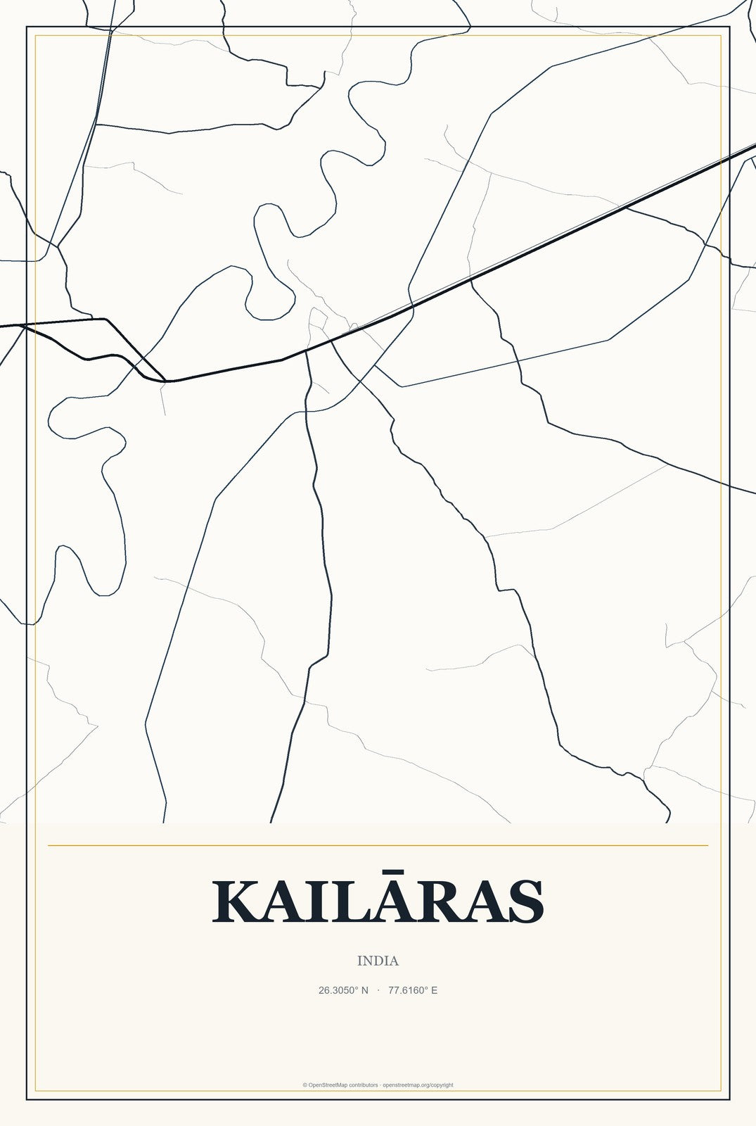 Kailāras, India City Map Aluminum Sign in Citrine Modern style