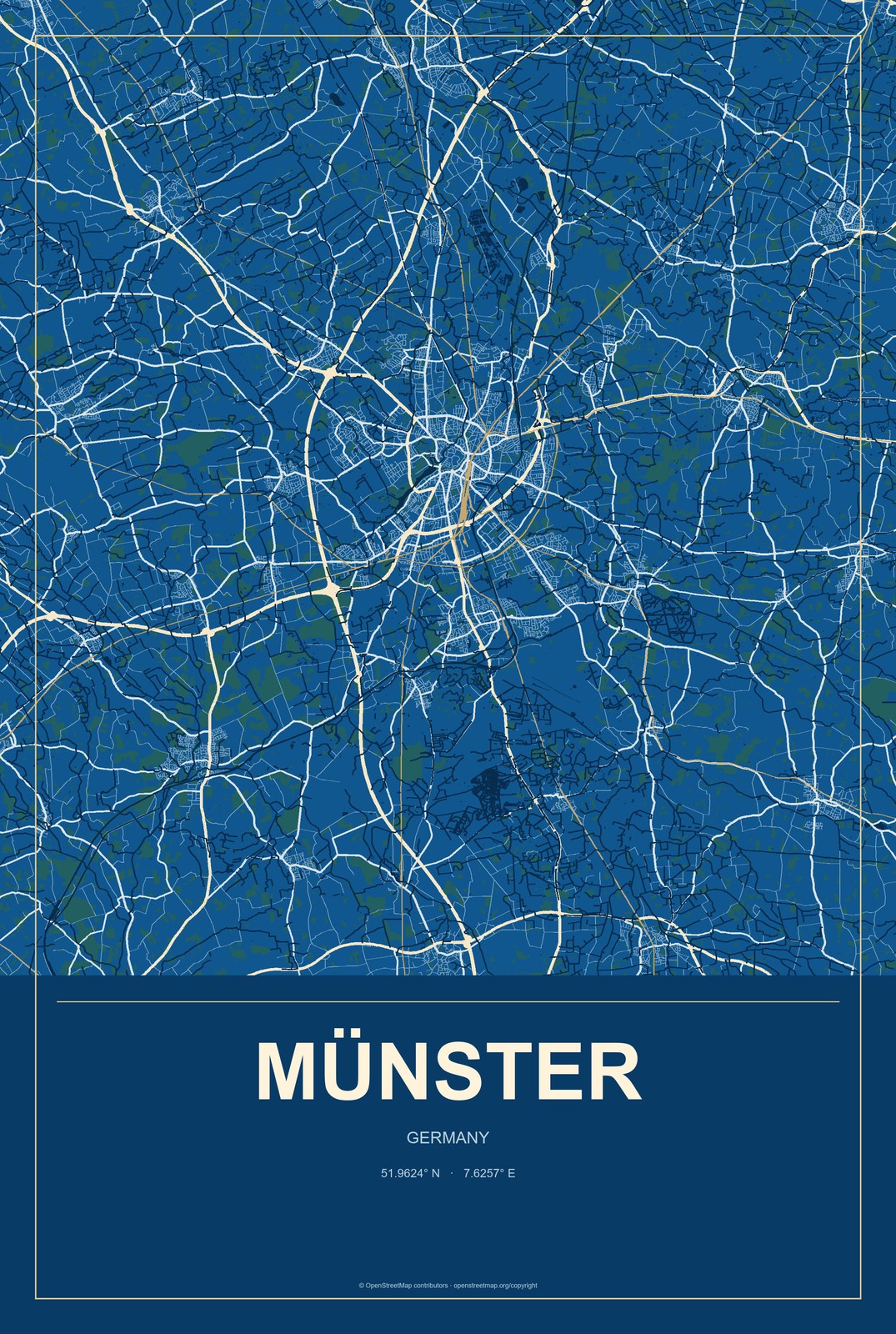 Münster, Hesse, Germany City Map Aluminum Sign in Harbor Cobalt style