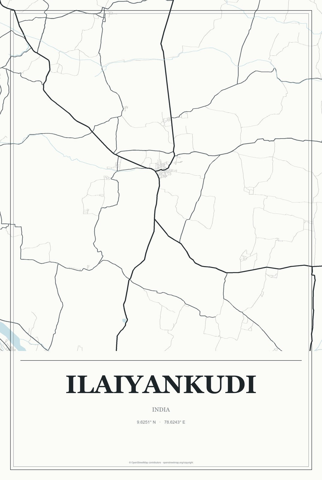 Ilaiyankudi, India City Map Aluminum Sign in Gallery Air style
