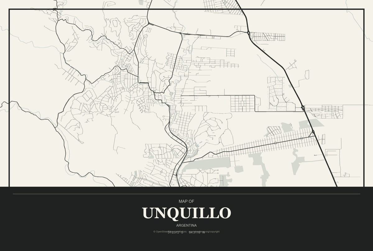 Unquillo, Argentina City Map Aluminum Sign in Museum Plaque style