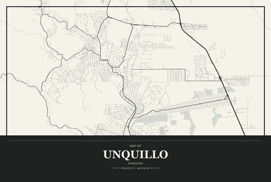 Unquillo, Argentina City Map Aluminum Sign in Museum Plaque style