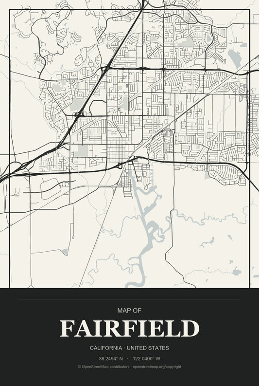Fairfield, California City Map Aluminum Sign in Museum Plaque style
