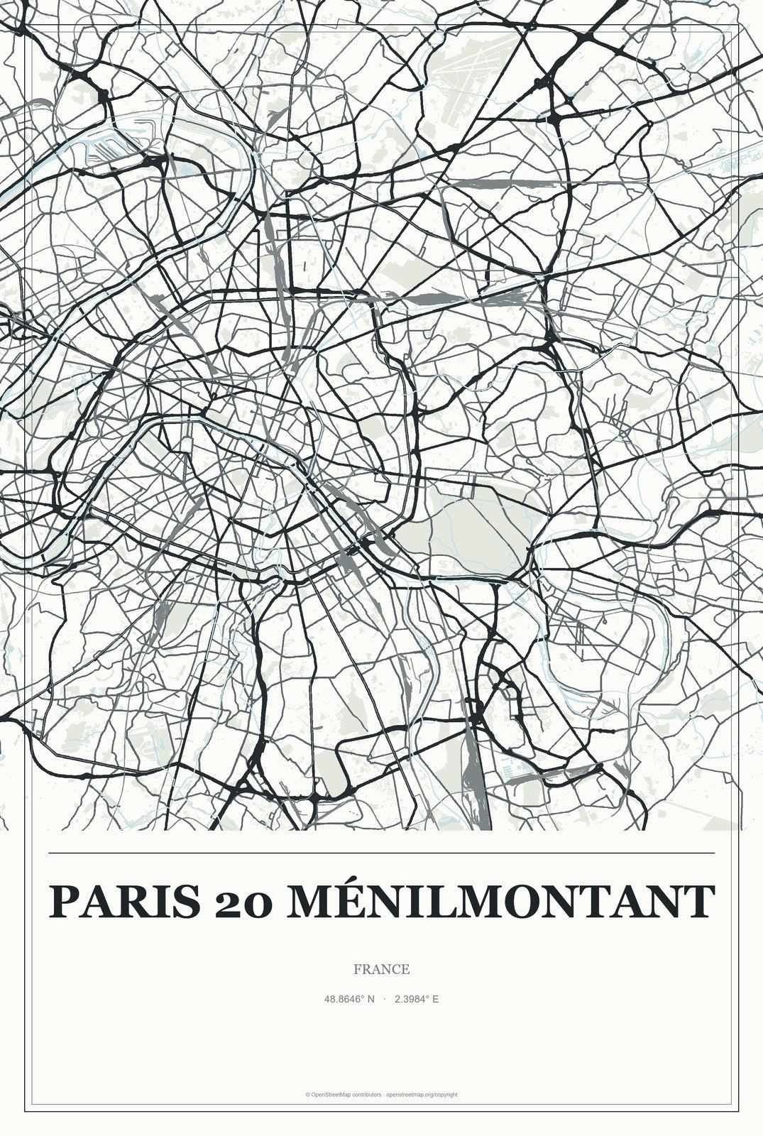 Paris 20 Ménilmontant, France City Map Aluminum Sign in Gallery Air style
