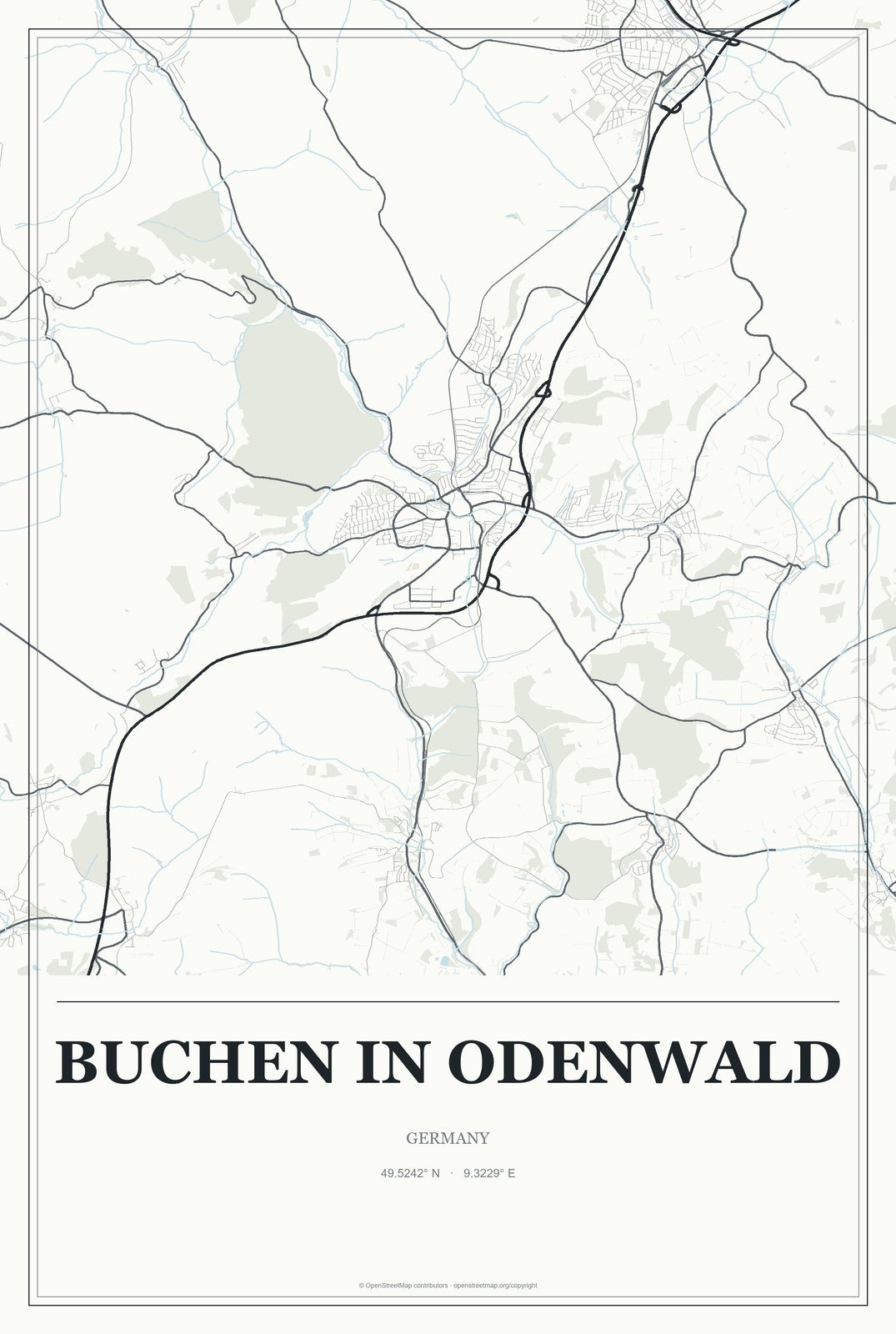 Buchen in Odenwald, Germany City Map Aluminum Sign in Gallery Air style