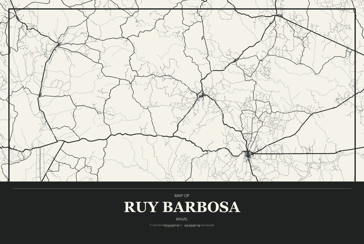 Ruy Barbosa, Brazil City Map Aluminum Sign in Museum Plaque style
