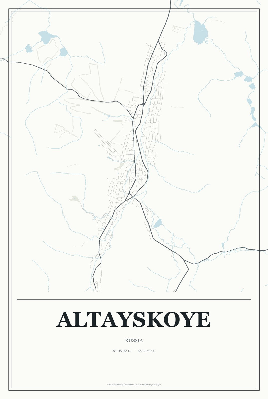 Altayskoye, Russia City Map Aluminum Sign in Gallery Air style