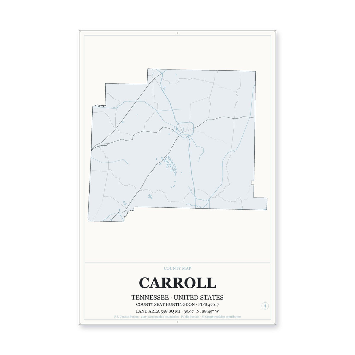 Carroll County, Tennessee Map Aluminum Sign in Gallery Air style
