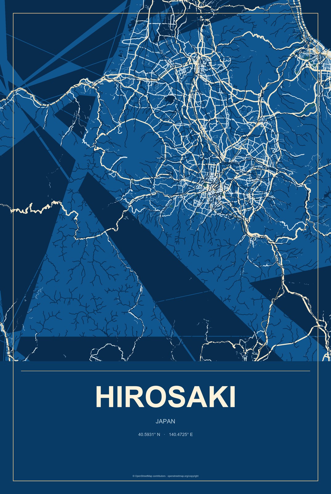 Hirosaki, Japan City Map Aluminum Sign in Harbor Cobalt style