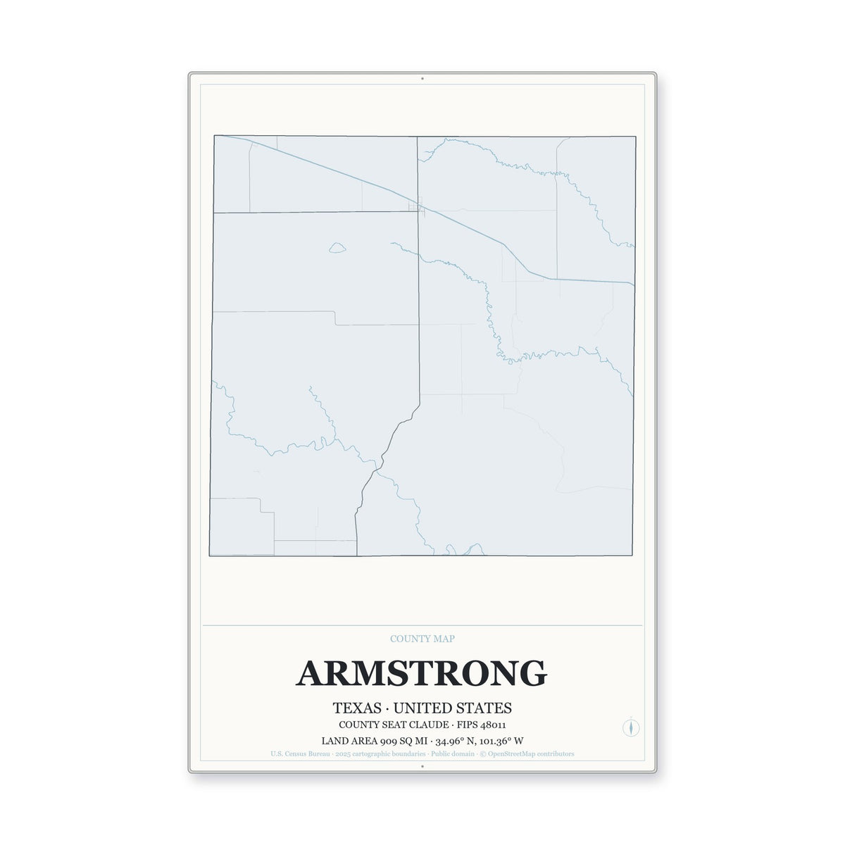 Armstrong County, Texas Map Aluminum Sign in Gallery Air style