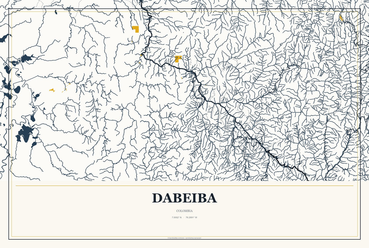 Dabeiba, Colombia City Map Aluminum Sign in Citrine Modern style
