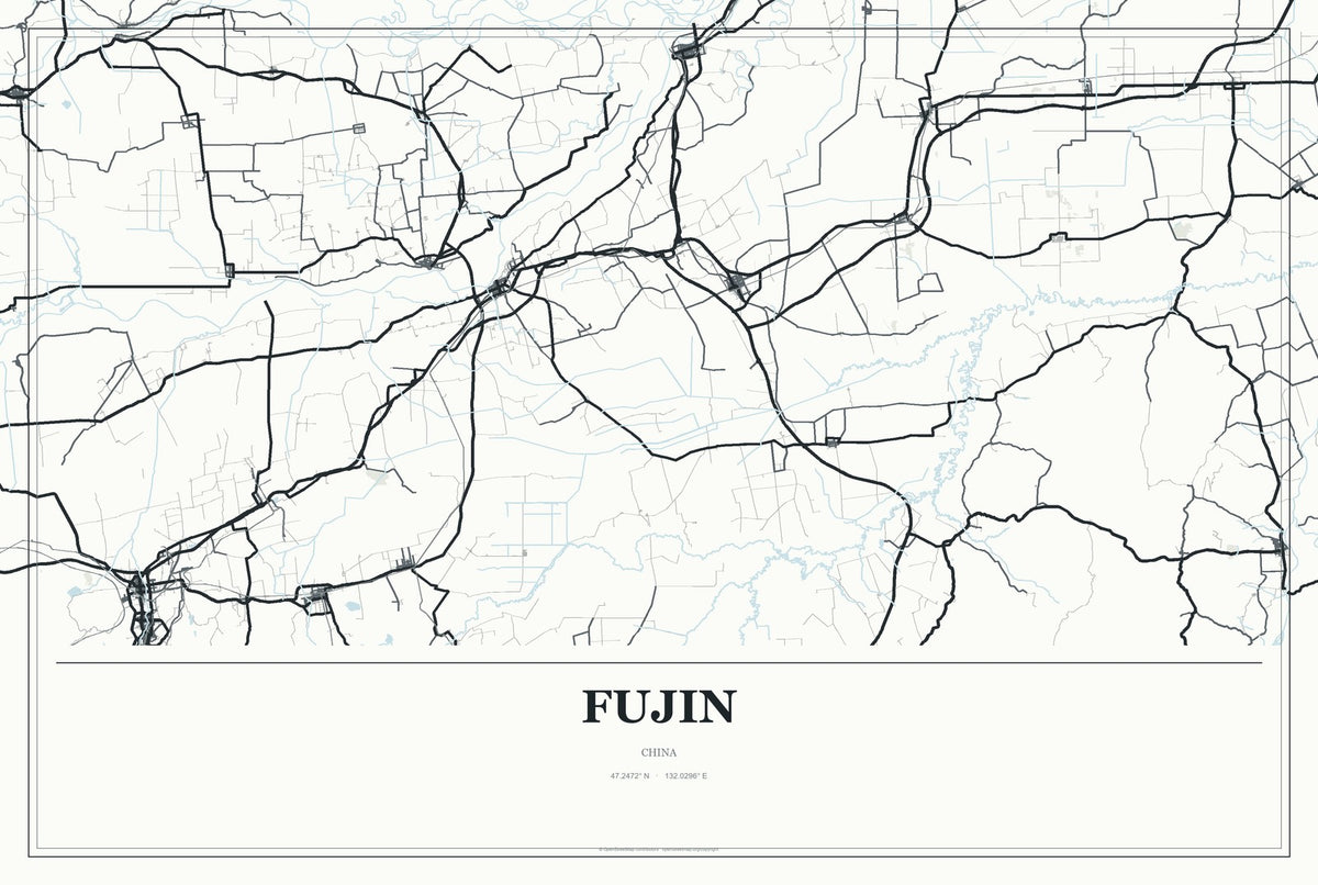Fujin, China City Map Aluminum Sign in Gallery Air style