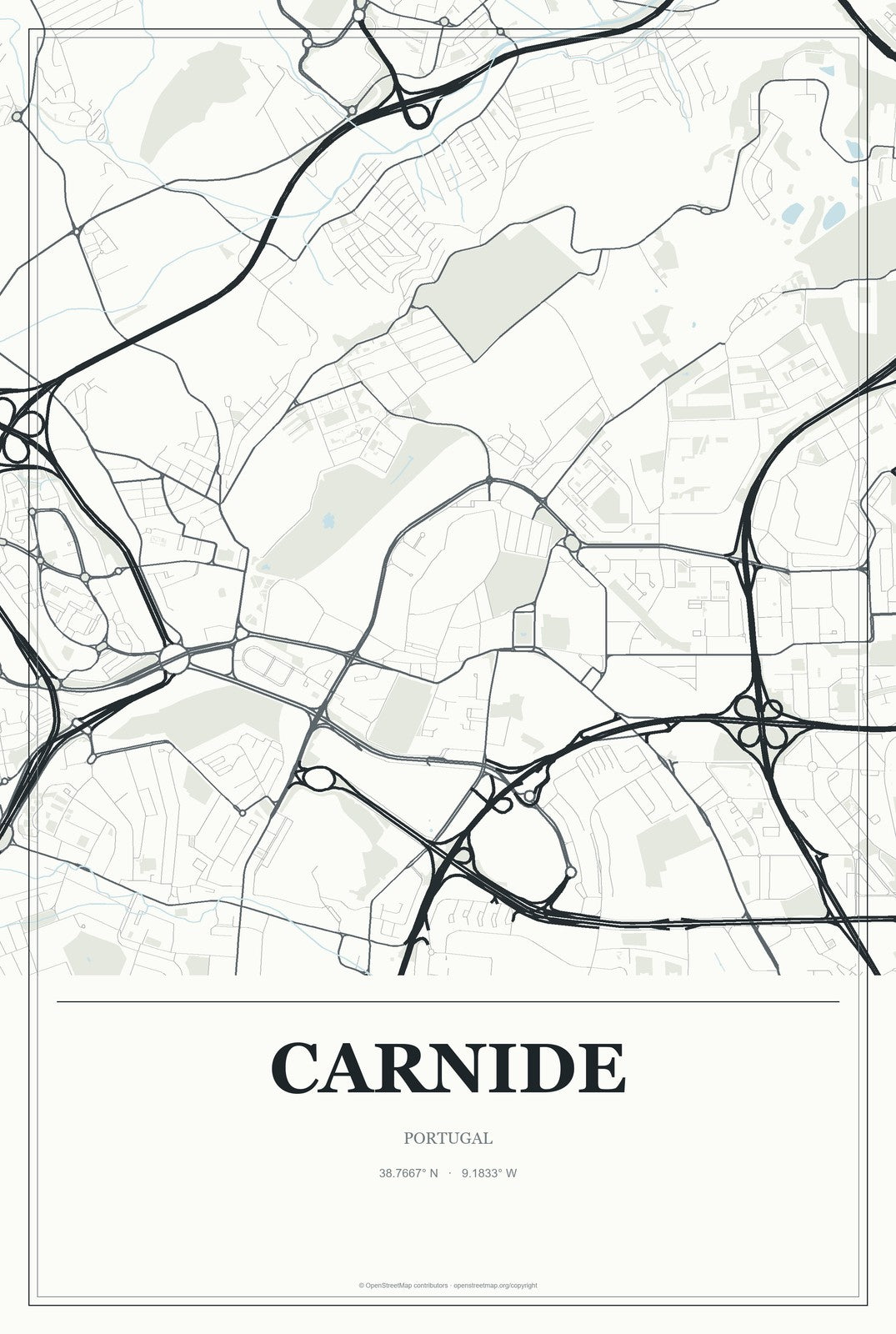 Carnide, Portugal City Map Aluminum Sign in Gallery Air style