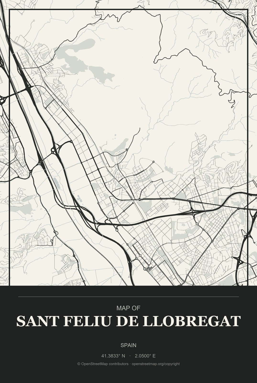 Sant Feliu de Llobregat, Spain City Map Aluminum Sign in Museum Plaque style