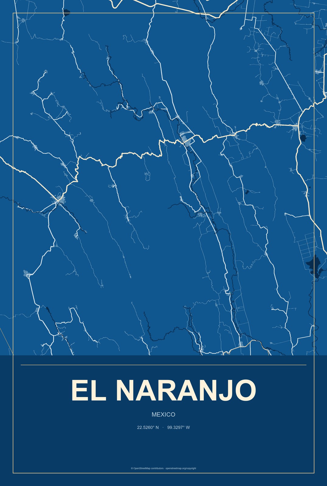 El Naranjo, Mexico City Map Aluminum Sign in Harbor Cobalt style