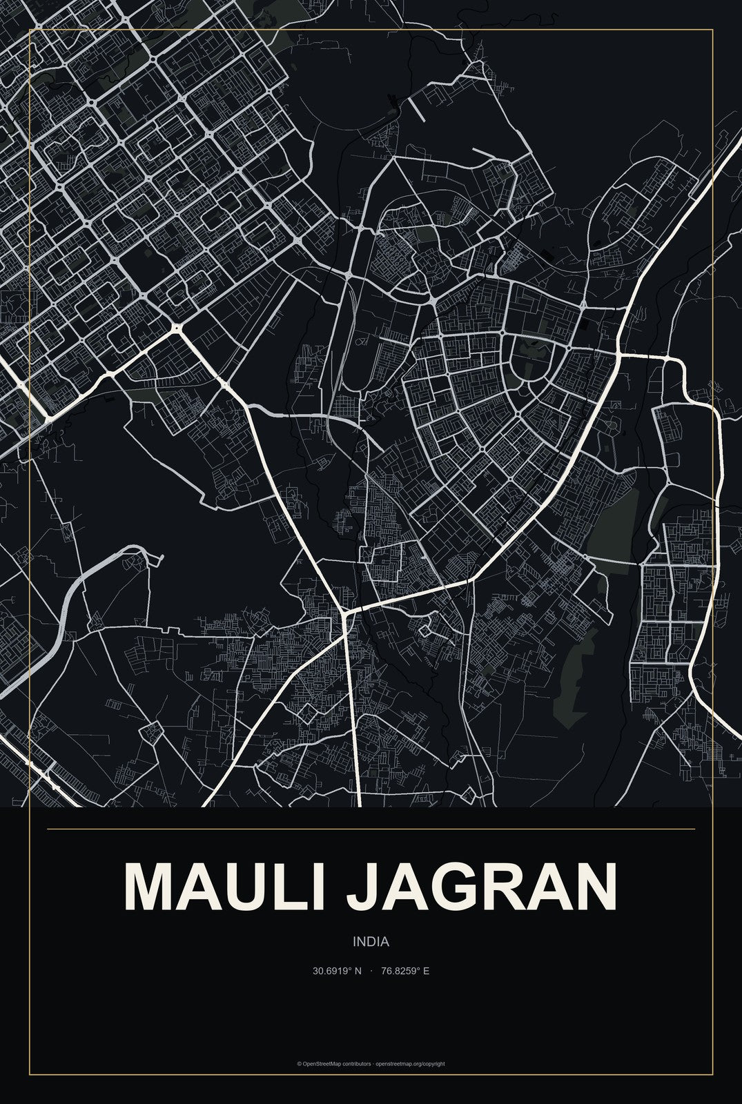 Mauli Jagran, India City Map Aluminum Sign in Metropolitan Noir style