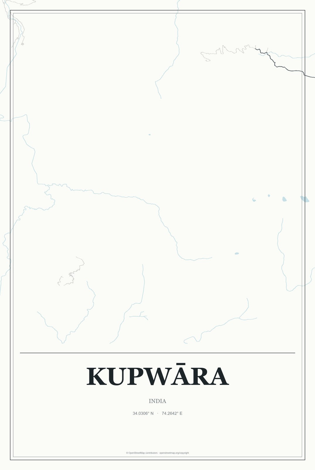 Kupwāra, India City Map Aluminum Sign in Gallery Air style