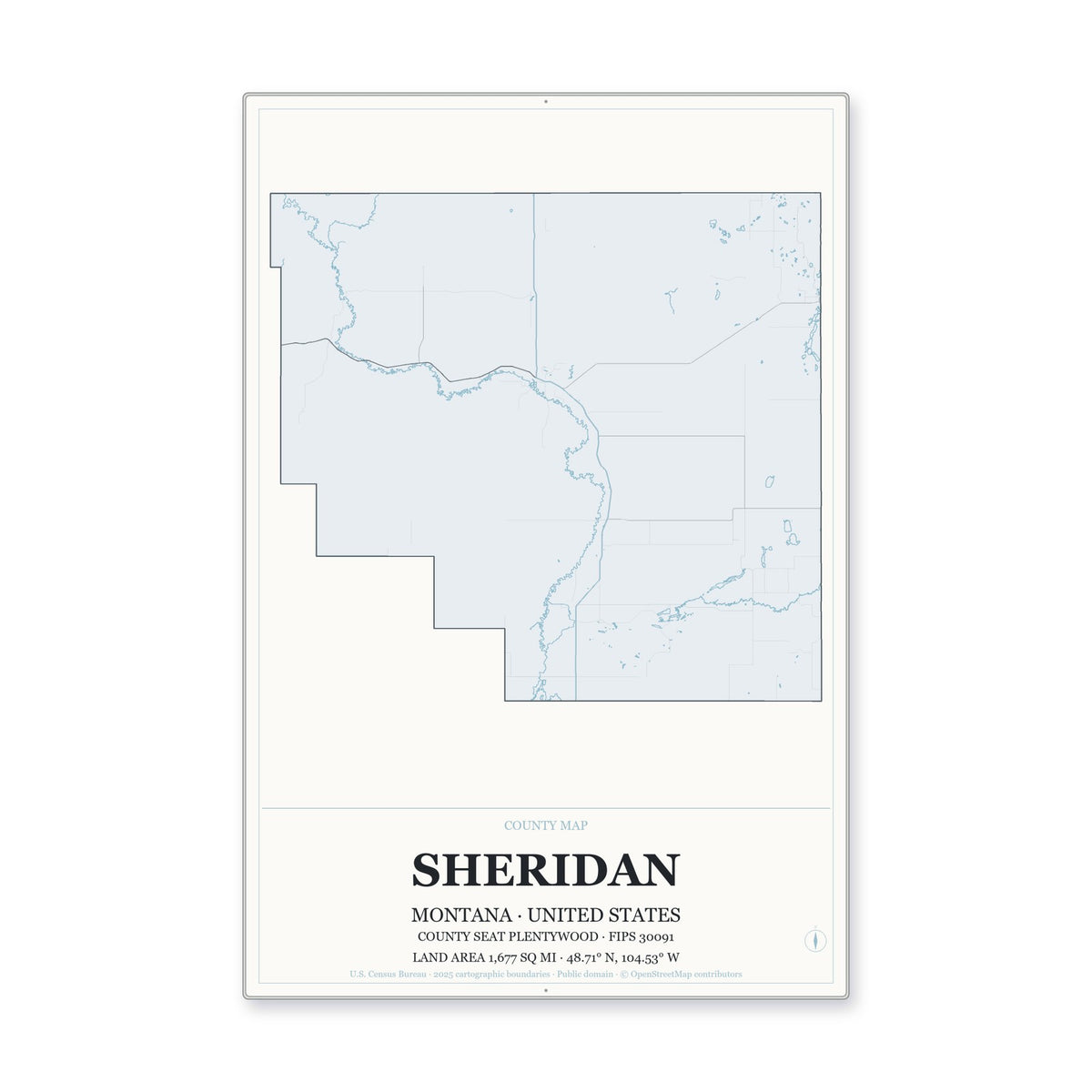 Sheridan County, Montana Map Aluminum Sign in Gallery Air style