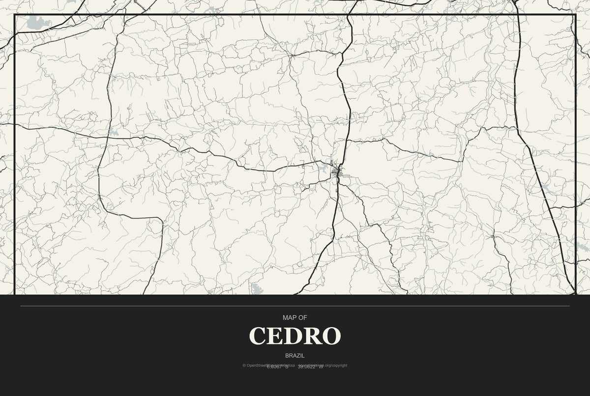 Cedro, Pernambuco, Brazil City Map Aluminum Sign in Museum Plaque style