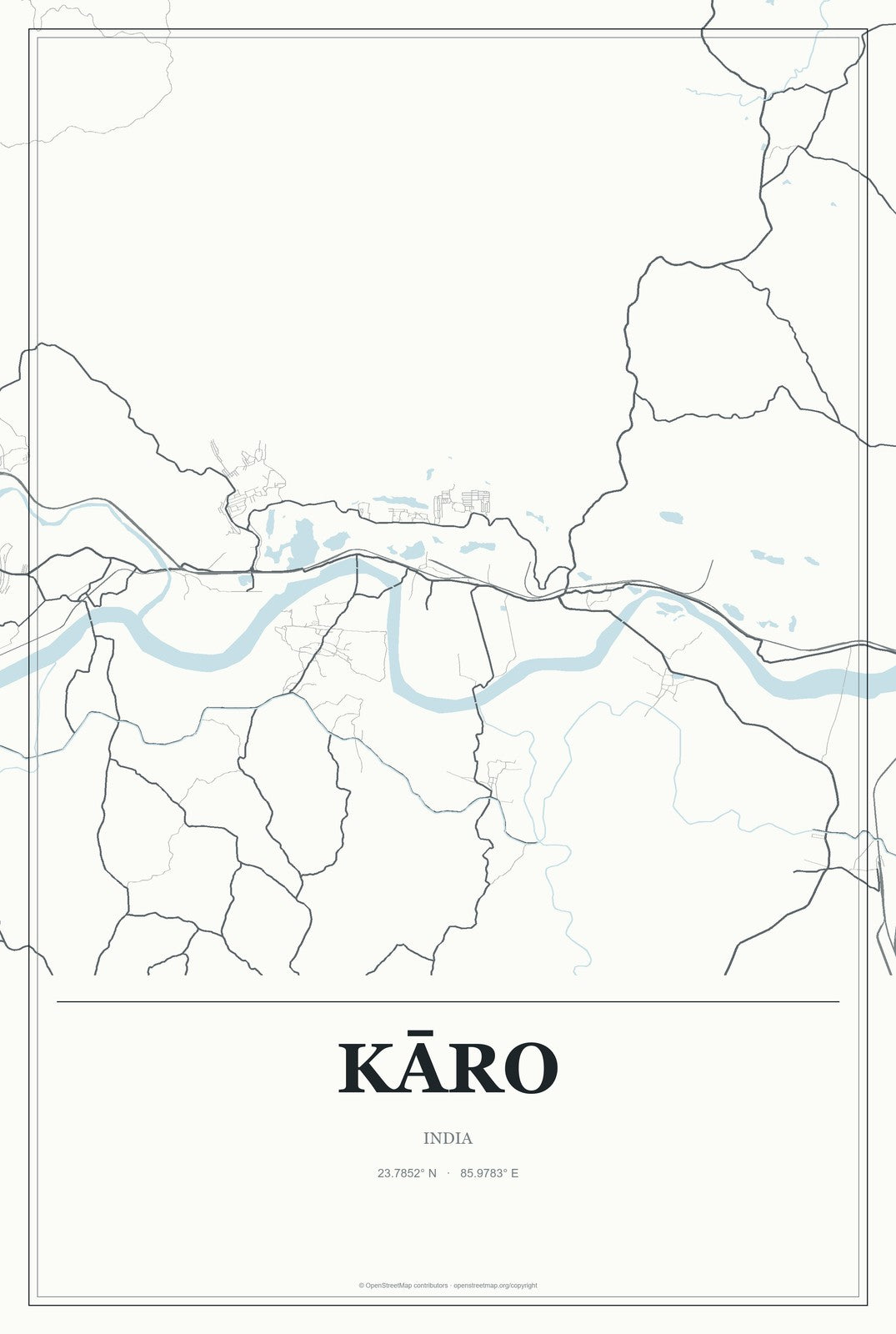 Kāro, India City Map Aluminum Sign in Gallery Air style