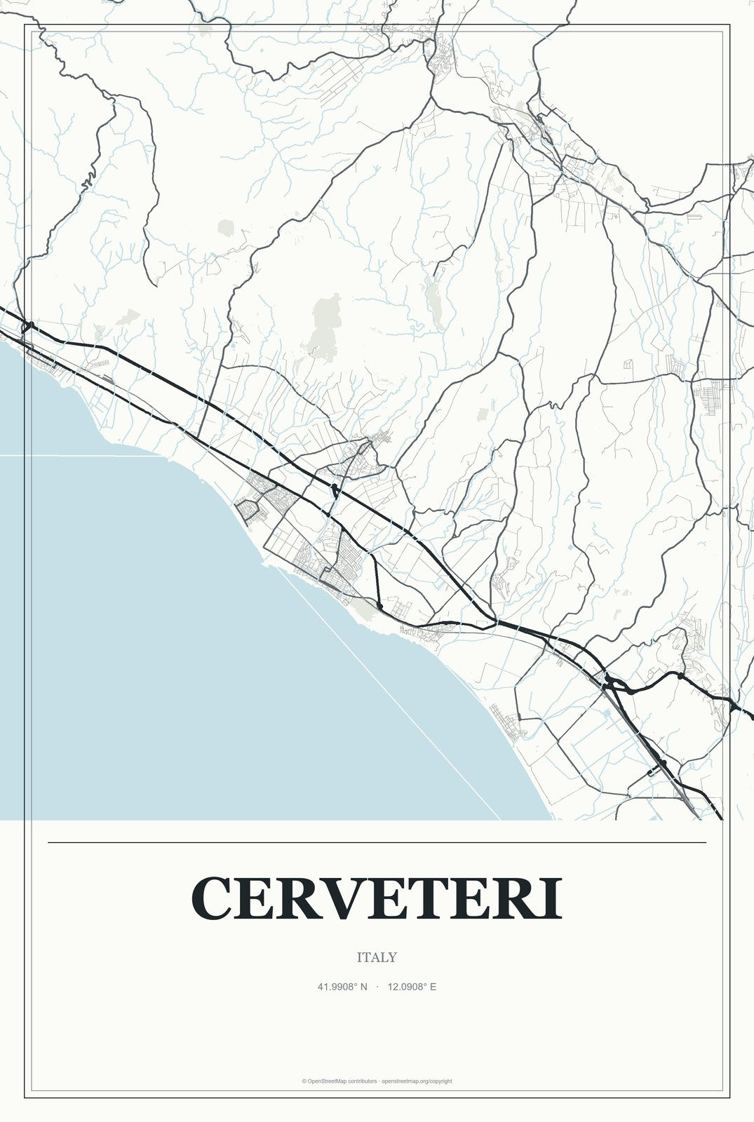 Cerveteri, Italy City Map Aluminum Sign in Gallery Air style