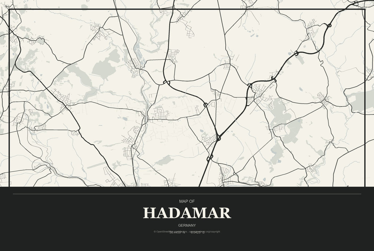 Hadamar, Germany City Map Aluminum Sign in Museum Plaque style