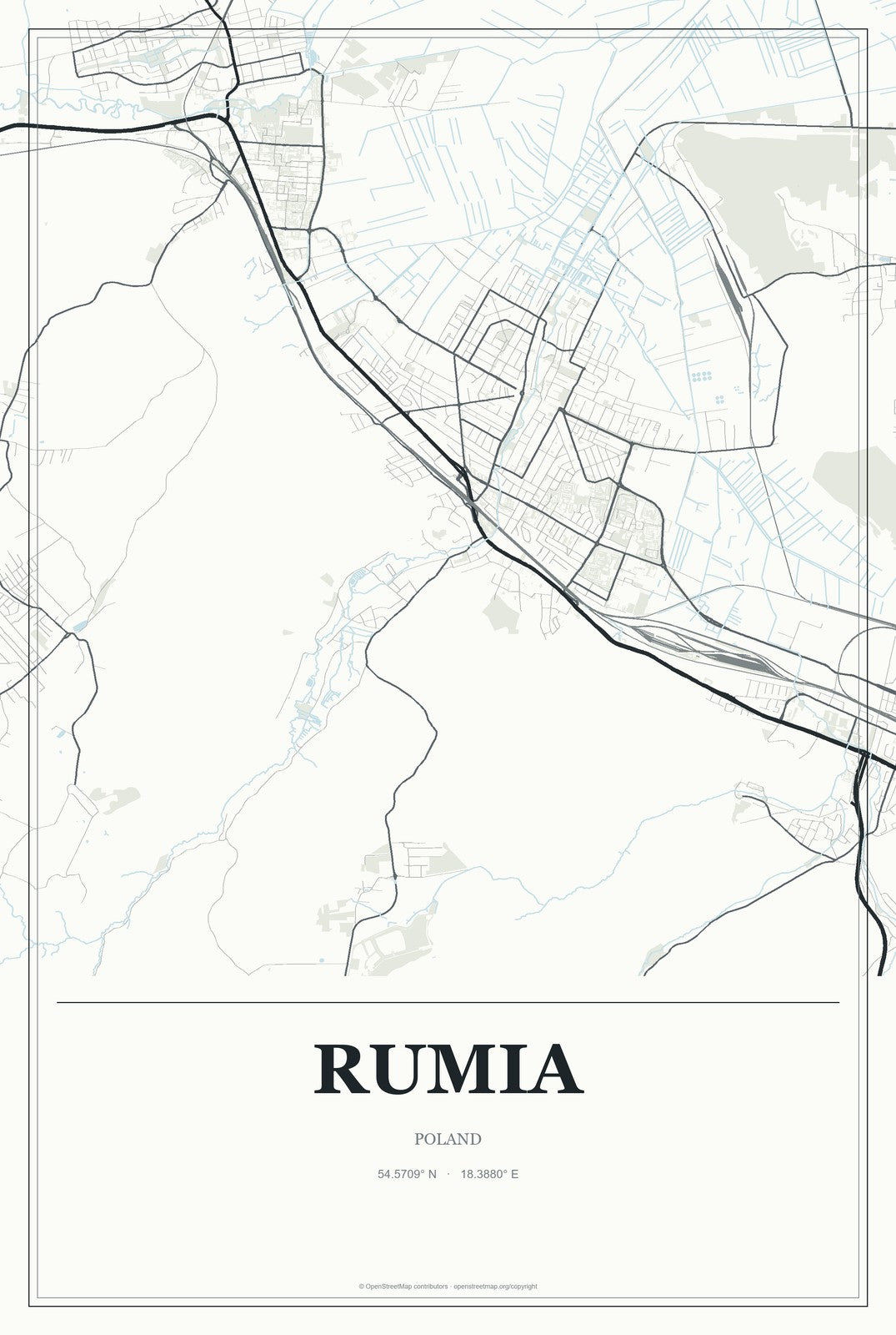 Rumia, Poland City Map Aluminum Sign in Gallery Air style