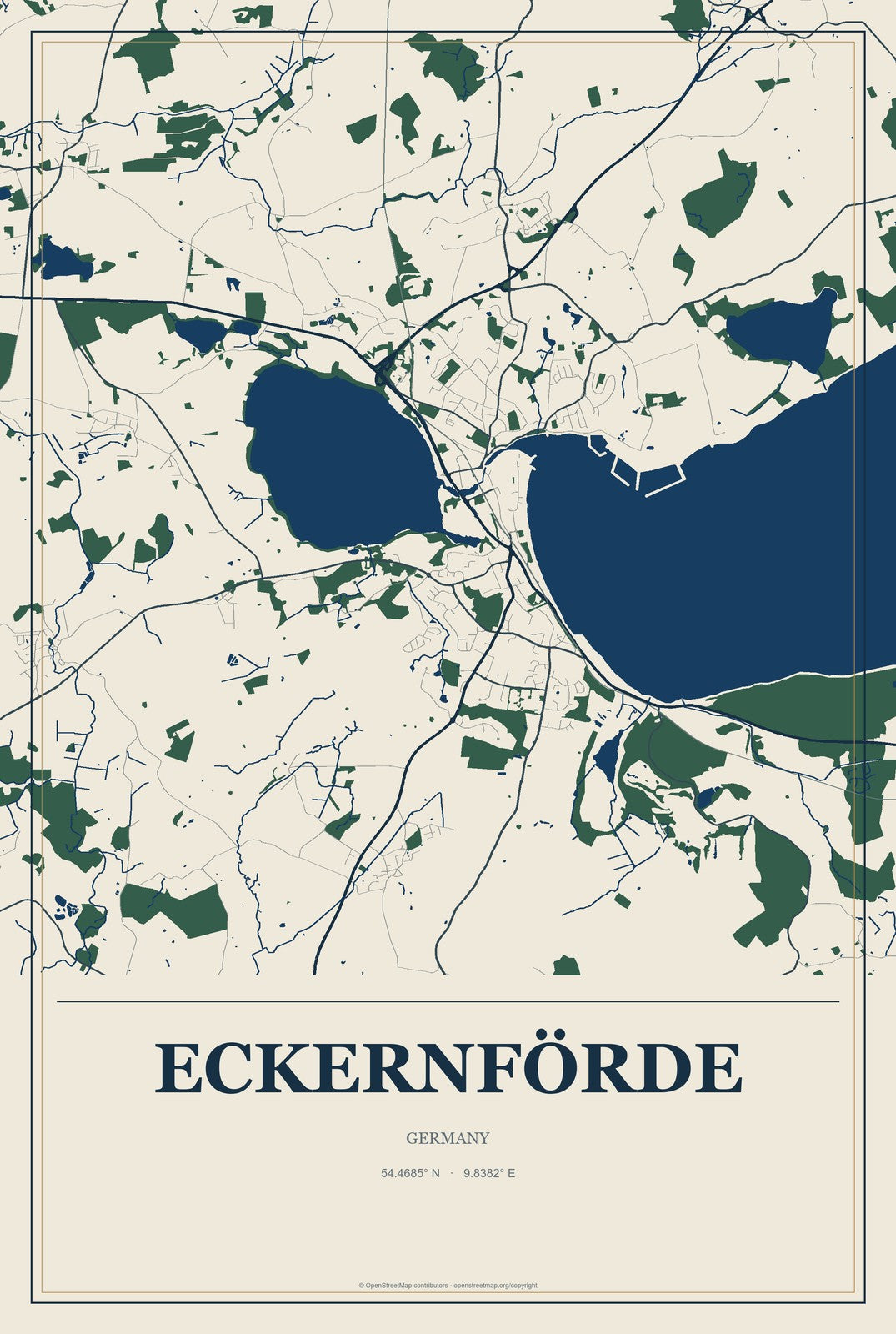 Eckernförde, Germany City Map Aluminum Sign in Coastal Cutout style