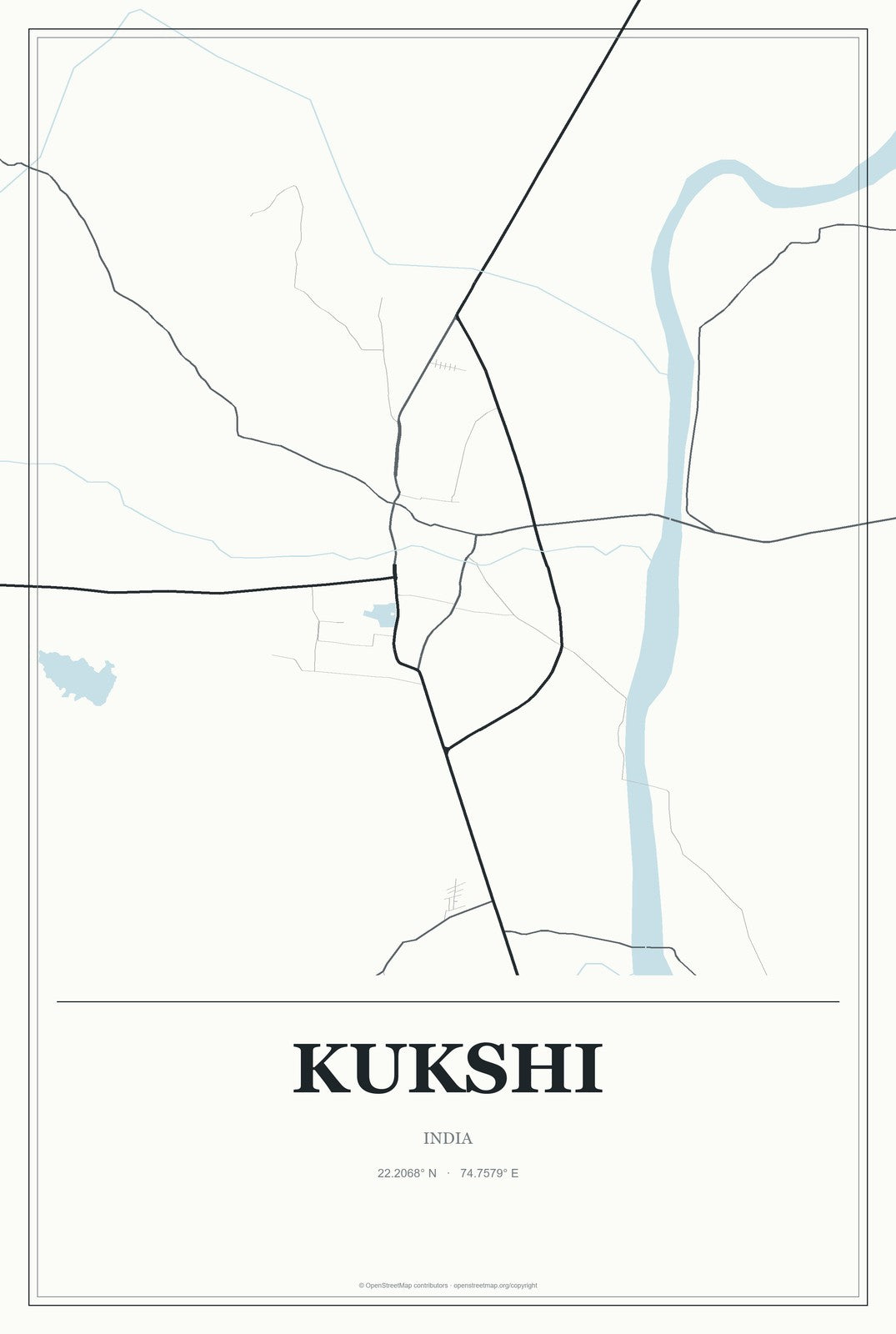 Kukshi, India City Map Aluminum Sign in Gallery Air style
