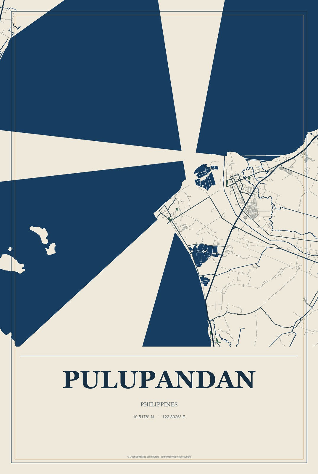 Pulupandan, Philippines City Map Aluminum Sign in Coastal Cutout style