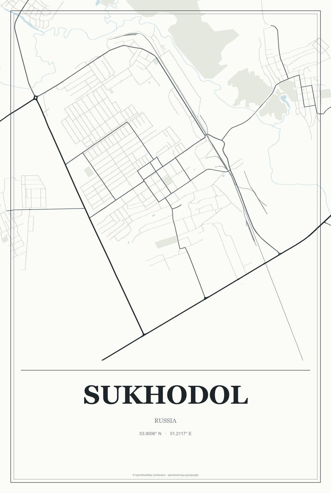 Sukhodol, Russia City Map Aluminum Sign in Gallery Air style