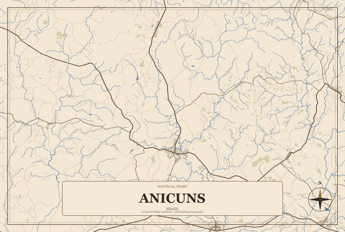 Anicuns, Brazil City Map Aluminum Sign in Heritage Nautical style
