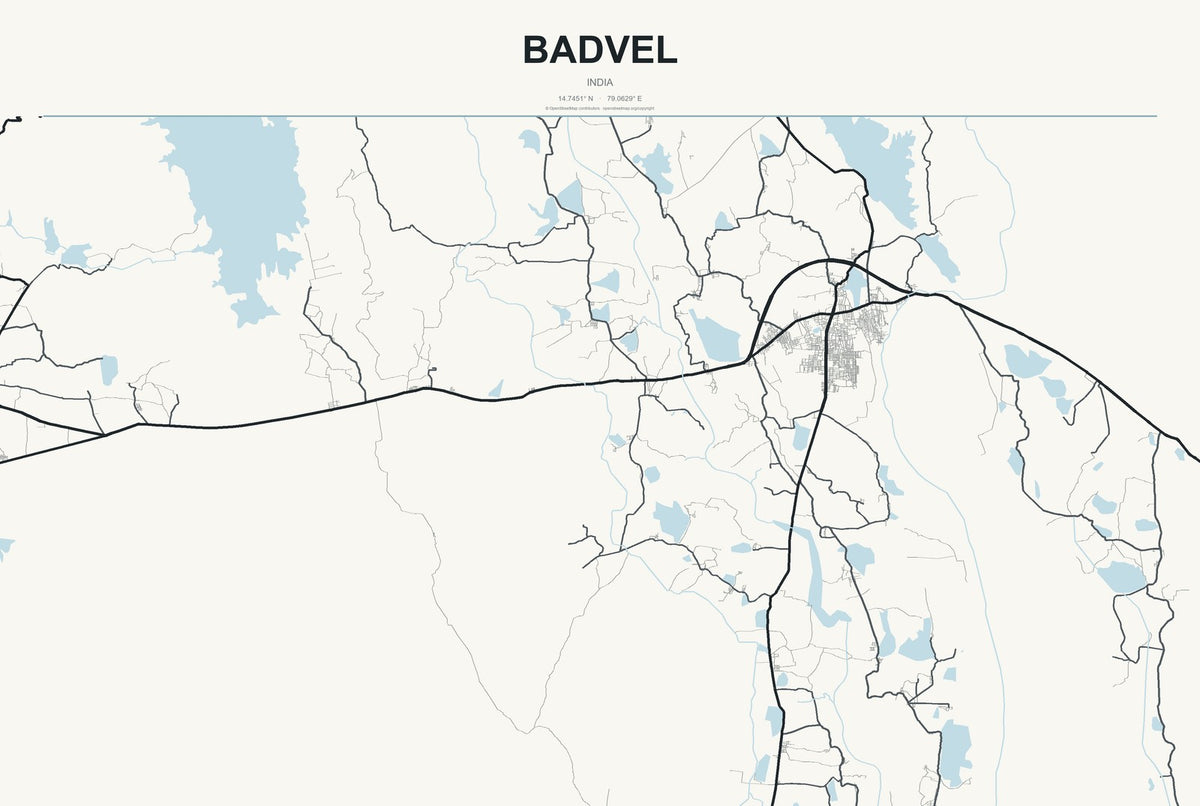 Badvel, India City Map Aluminum Sign in Headline Atlas style