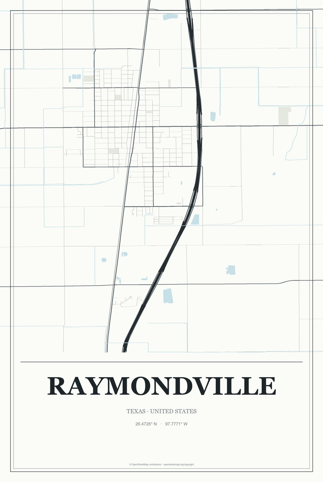 Raymondville, Texas City Map Aluminum Sign in Gallery Air style