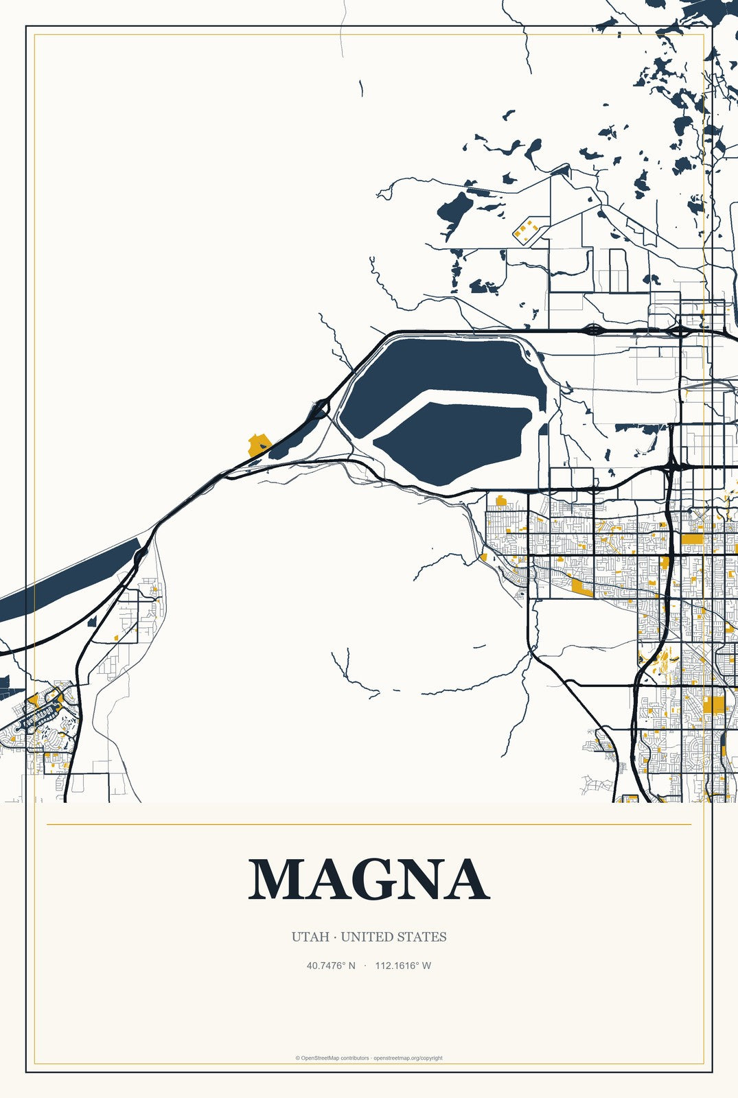 Magna, Utah City Map Aluminum Sign in Citrine Modern style