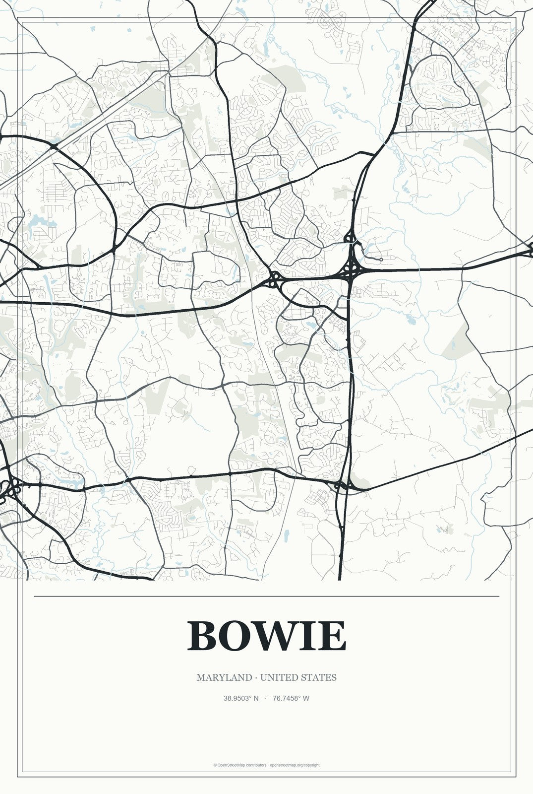 Bowie, Maryland City Map Aluminum Sign in Gallery Air style