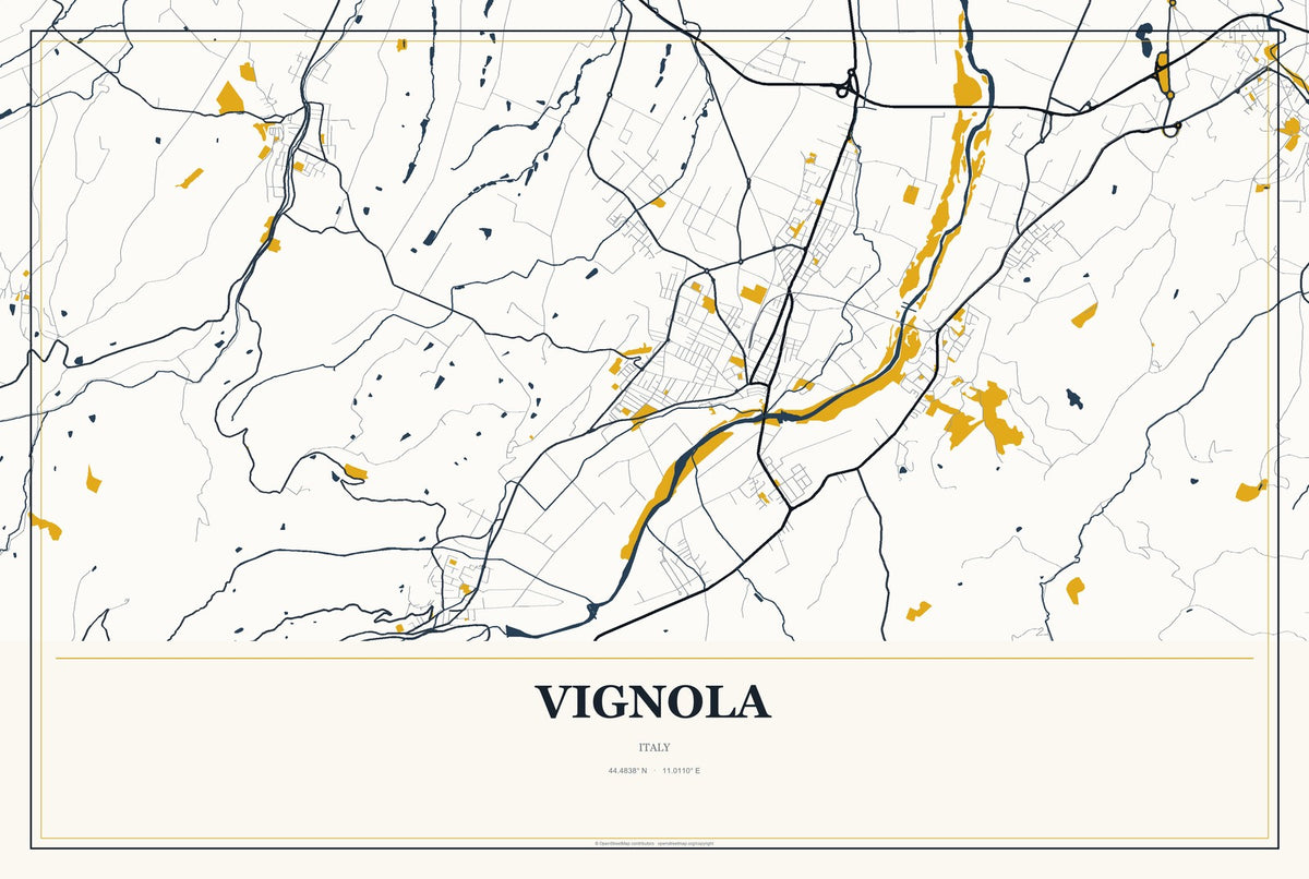 Vignola, Italy City Map Aluminum Sign in Citrine Modern style