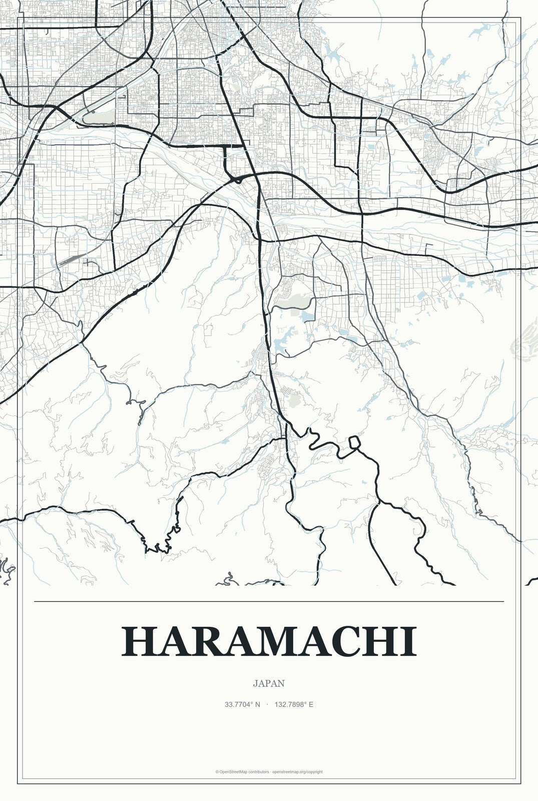Haramachi, Japan City Map Aluminum Sign in Gallery Air style