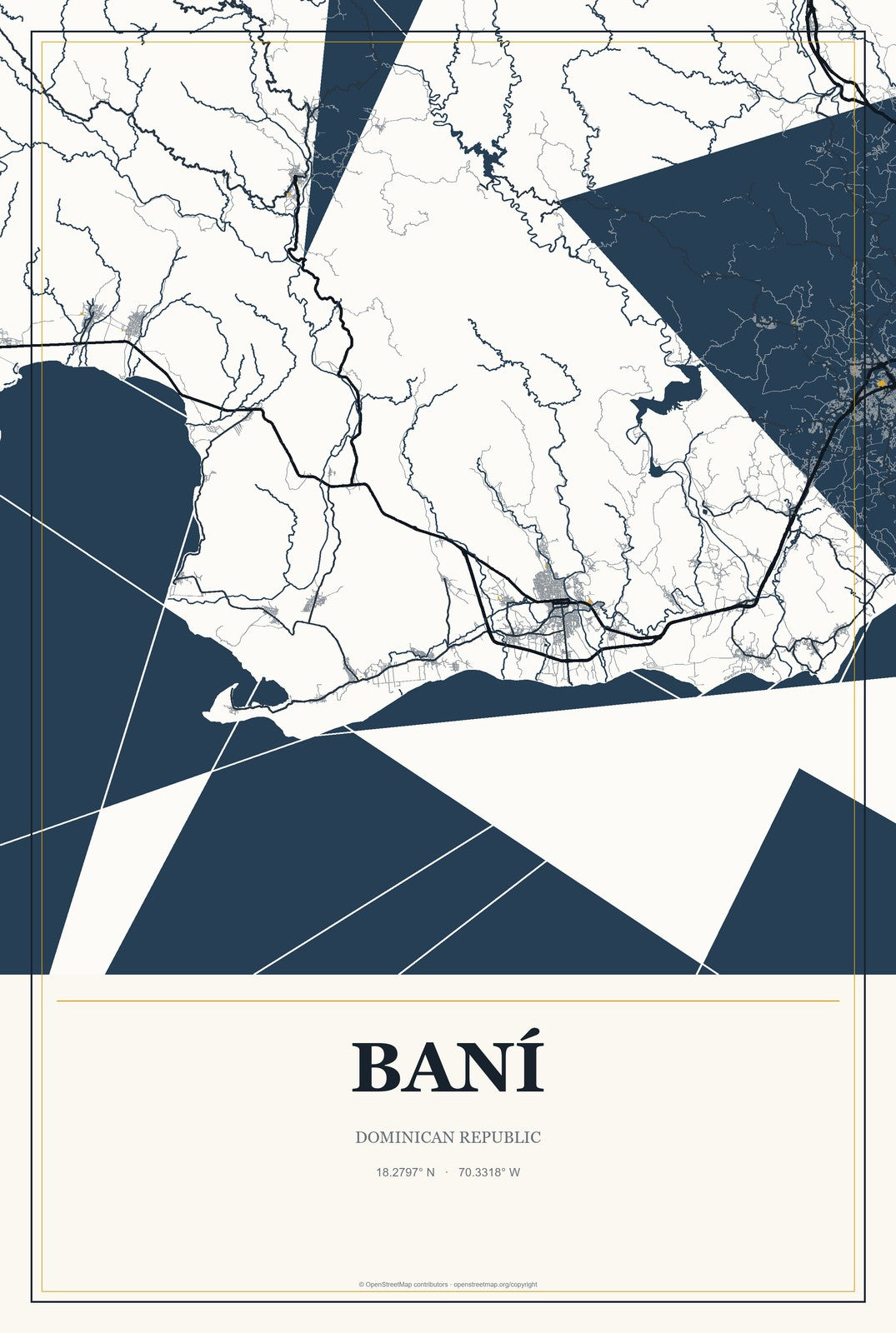 Baní, Dominican Republic City Map Aluminum Sign in Citrine Modern style