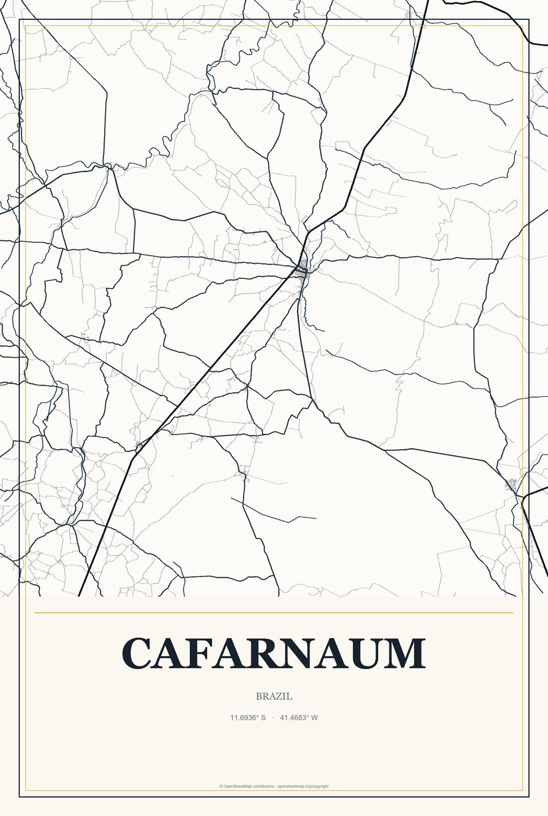 Cafarnaum, Brazil City Map Aluminum Sign in Citrine Modern style