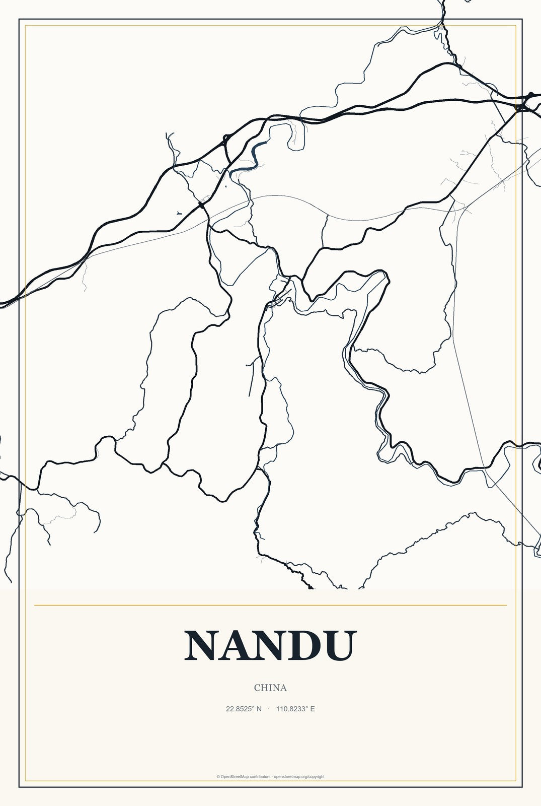 Nandu, China City Map Aluminum Sign in Citrine Modern style
