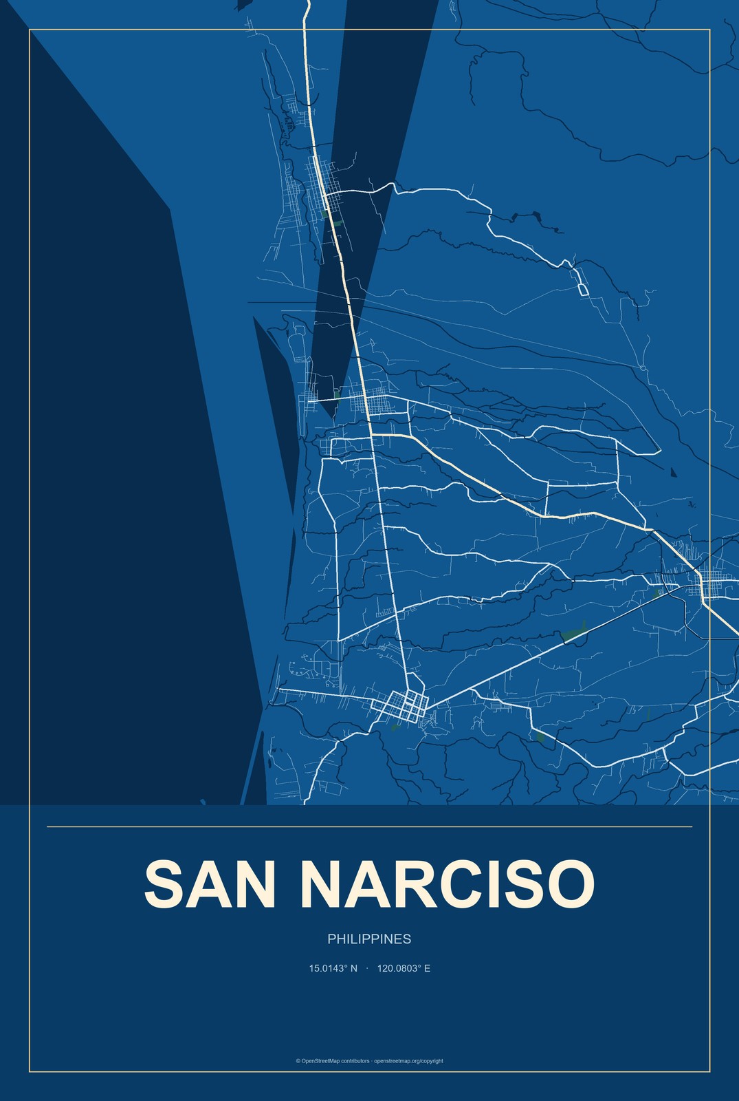 San Narciso, Calabarzon, Philippines City Map Aluminum Sign in Harbor Cobalt style