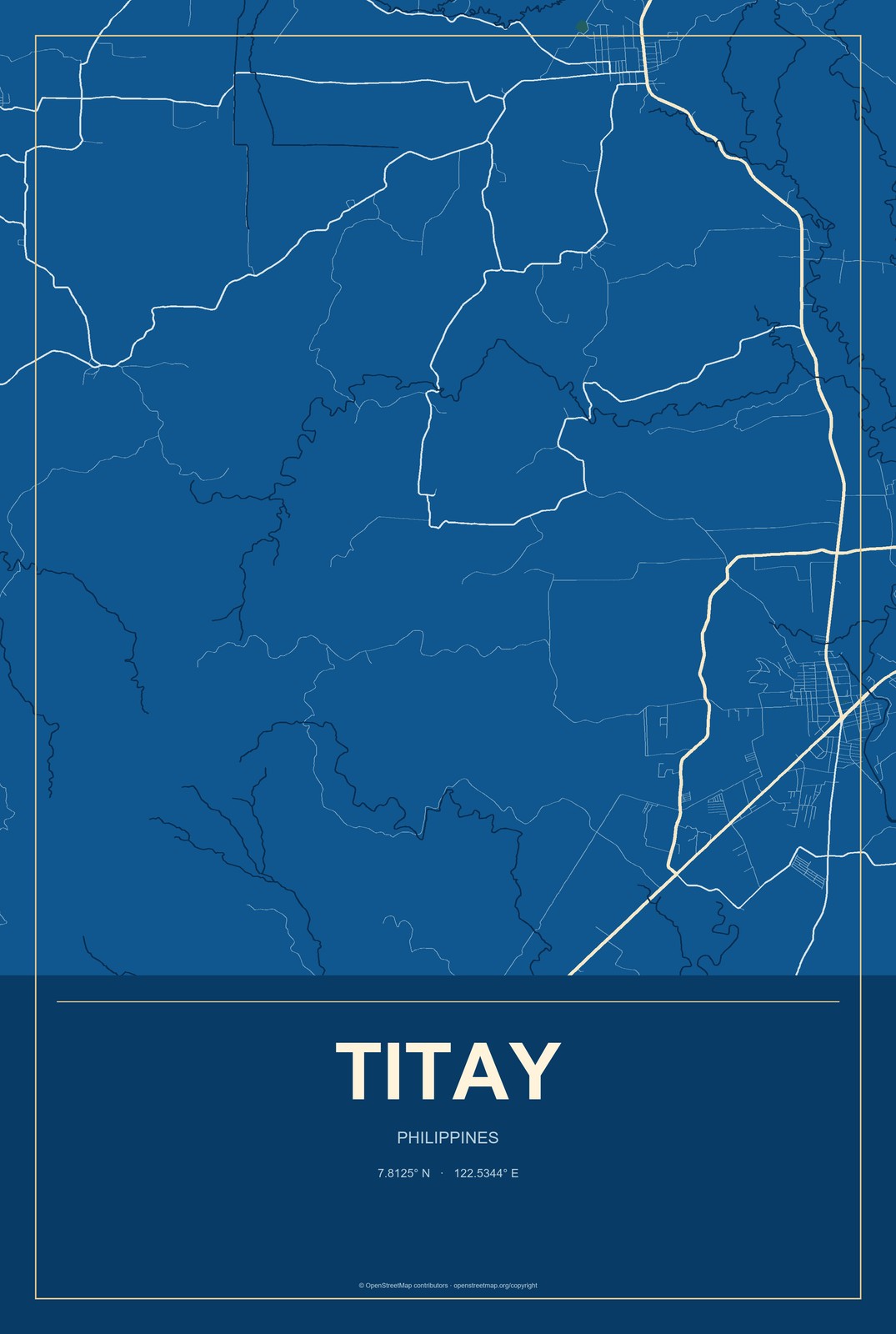 Titay, Philippines City Map Aluminum Sign in Harbor Cobalt style