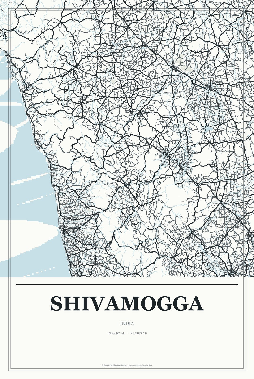 Shivamogga, India City Map Aluminum Sign in Gallery Air style